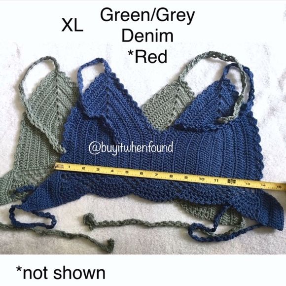 Crochet Knit Halter Crop Top DENIM PERIWINKLE M L XL - Picture 8 of 8